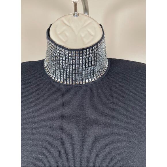 Retrofete Rue Crystal Embellished Knit Long Sleeve Black Mini Dress Size XXS - Picture 5 of 9